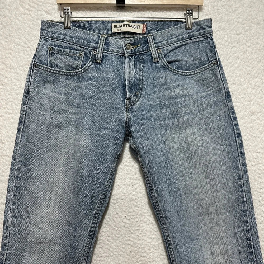 Levis 514 Jeans Men's‎ Size 32 Blue Slim Straight Light Wash Distressed Denim